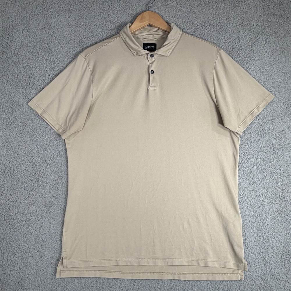 CUTS Clothing AO Polo Shirt Mens Sz Large Beige Short Sleeve Performance